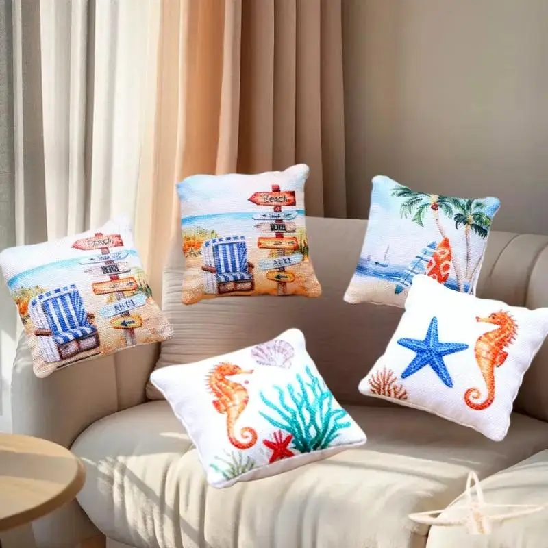 미니어처 여름 바다 해변 베개 3개 세트, 인형의 집 소파 장식 및 미니어처 홈 장면에 이상적