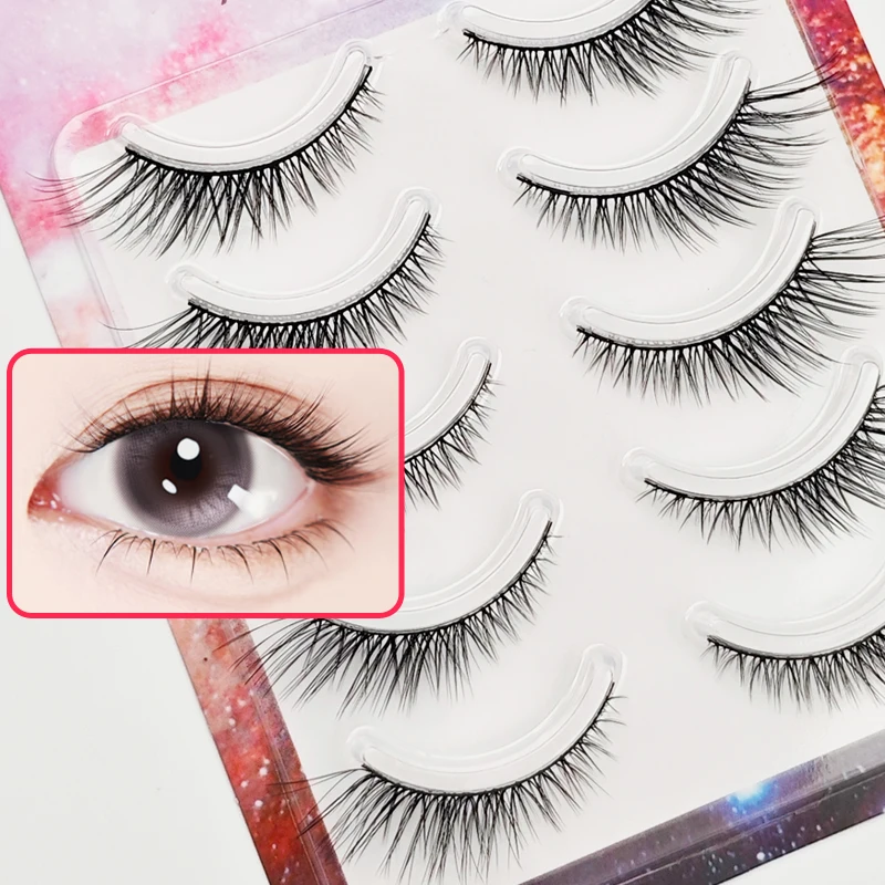 Pestañas alargadas estilo zorro natural Xuanfeiwu, pestañas postizas realistas de banda completa, cortas en la parte delantera y largas en la espalda, agrandamiento de los ojos, gruesas y rígidas, pestañas postizas de escenario, Cosplay, pestañas de Halloween