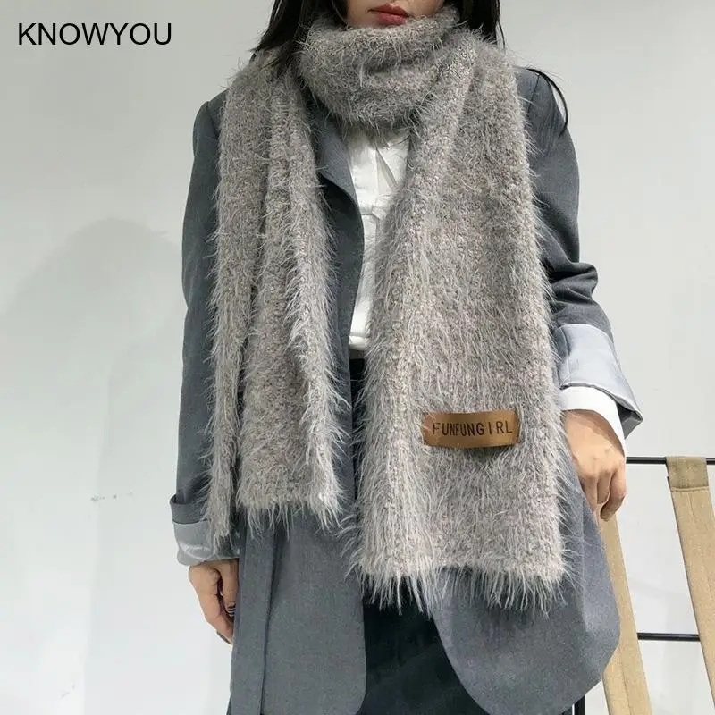 

Korean Style Woolen Scarf Women's Autumn Winter Versatile High-End Feeling Wool Blend Warm Shoulder Wrap Knitted Neck Protection