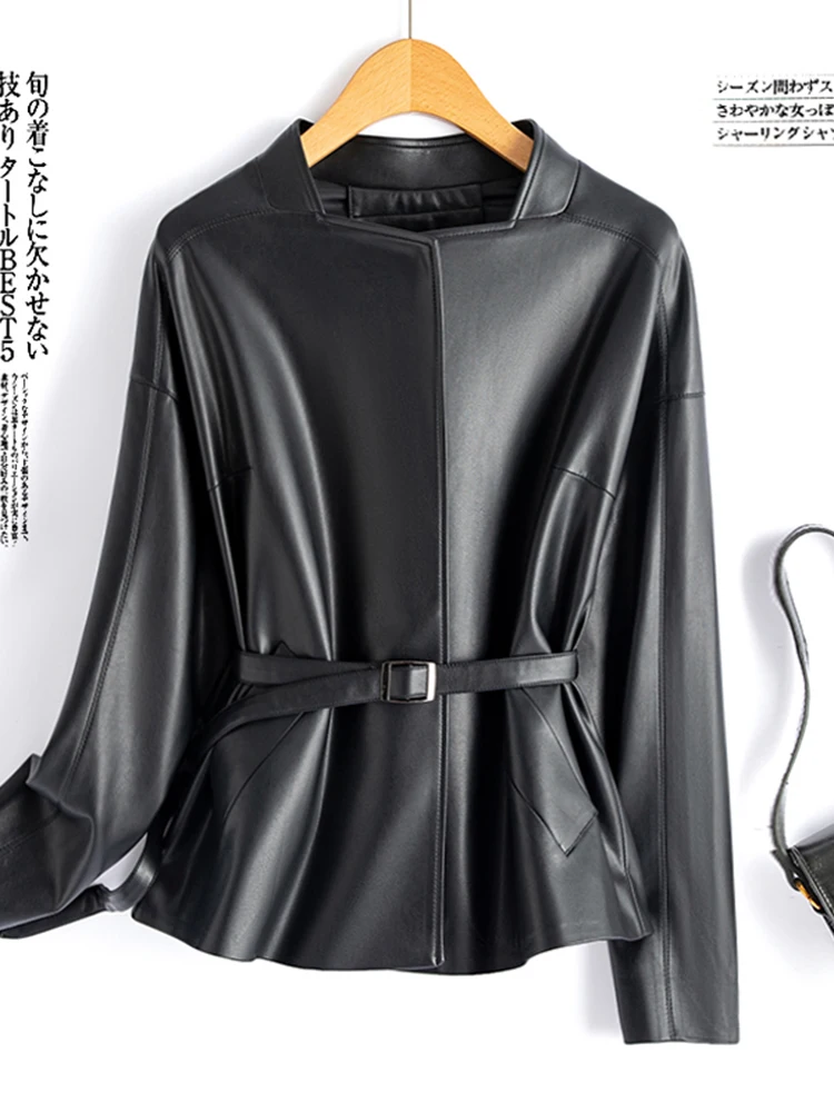   Ning Echt Lederen Jaet Damesjas 2025 Lente Nieuwe Koreaanse Versie Taille-afslankende Geriemde Eepskin Jas