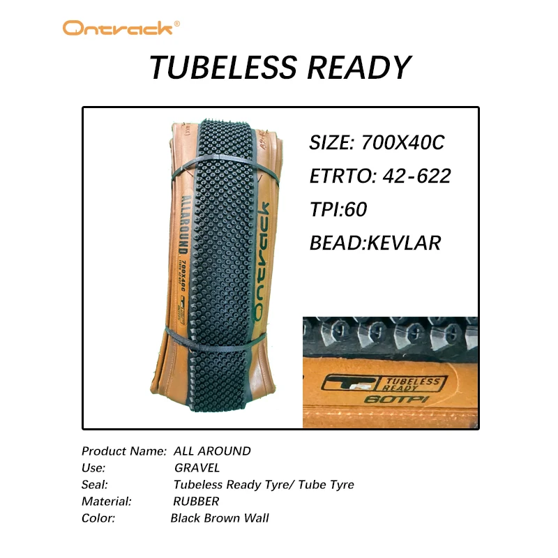

GRAVEL BIKE 700X40C 700X45C 60TPI KEVLAR FOLD TUBELESS READY TIRE BROWN WALL ONTRACK ALLAROUND