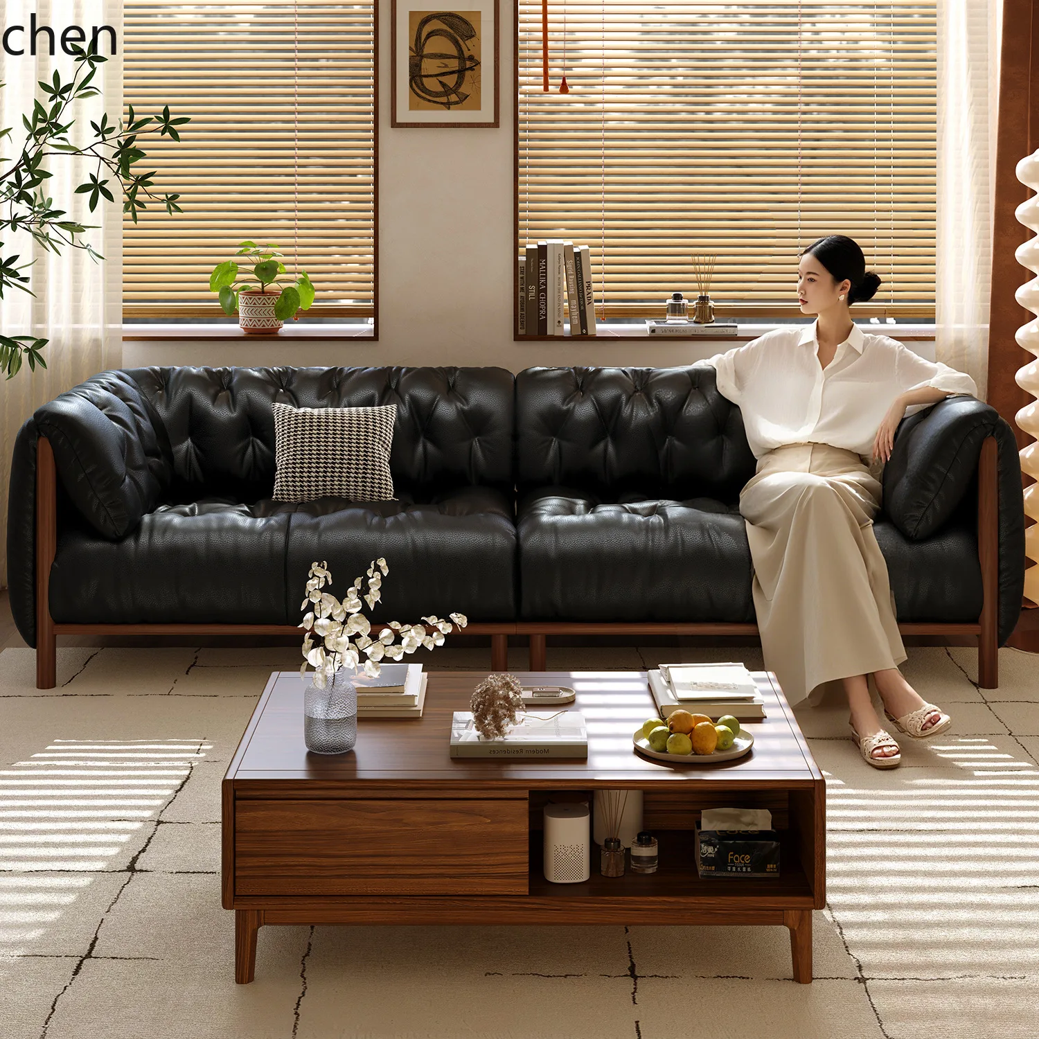 a2 Retro Electric Adjustable Multifunctional Genuine Leather Sofa Living Room Simple Elephant Ear Straight Row Sofa
