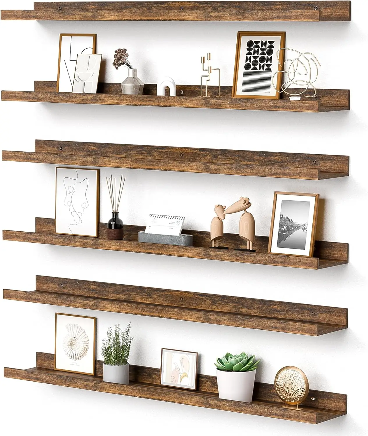 

Floating Shelves for Wall 35.5 Inch Set of 6, Wood Wall Mounted Shelf for Living Room Bedroom Bathroom Kitchen Decor, Brown