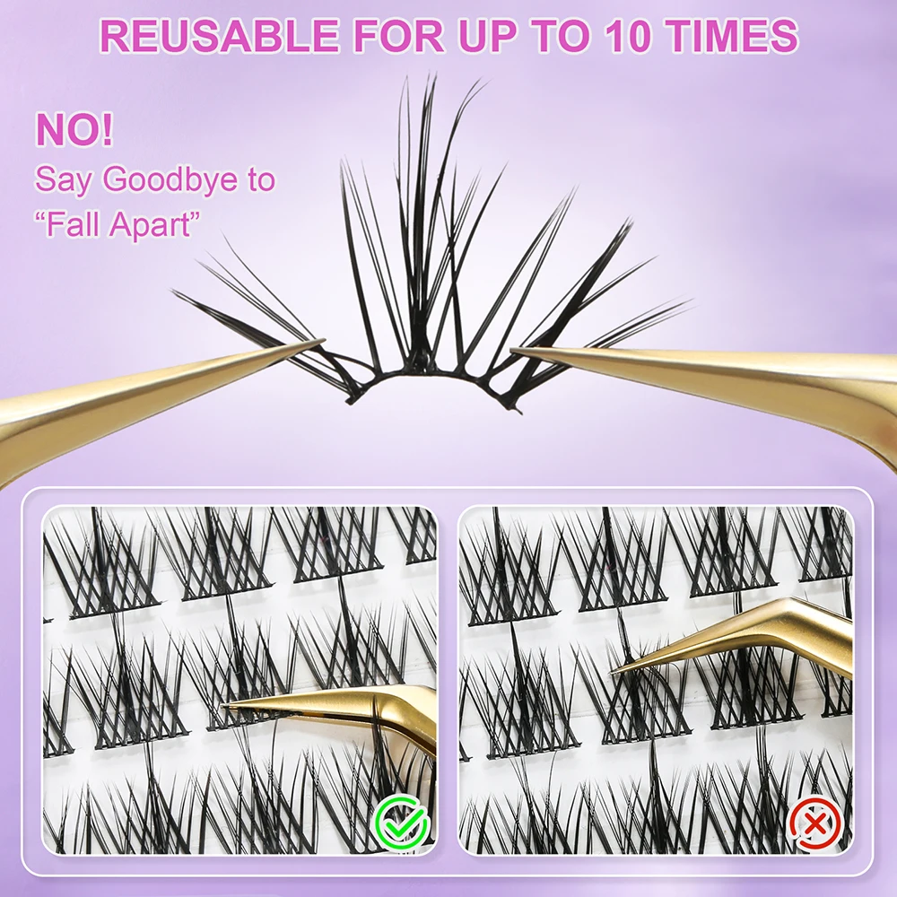 Extension de Cils Professionnels, Recourbement Individuel, Volume Moelleux, 10-13mm, Naturel, Long, Grappes, Maquillage