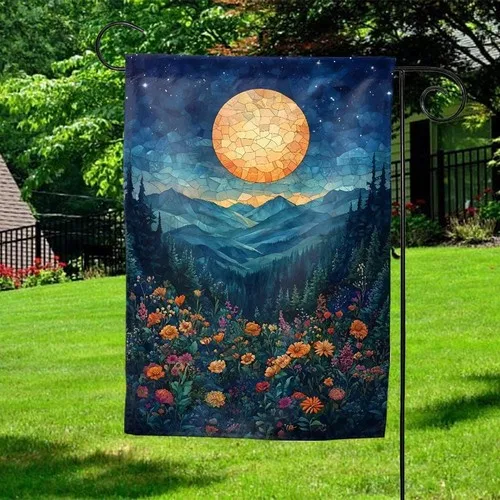 Mountain Range Stained Glass Garden Flag Nature Lover Outdoor Decor AAV