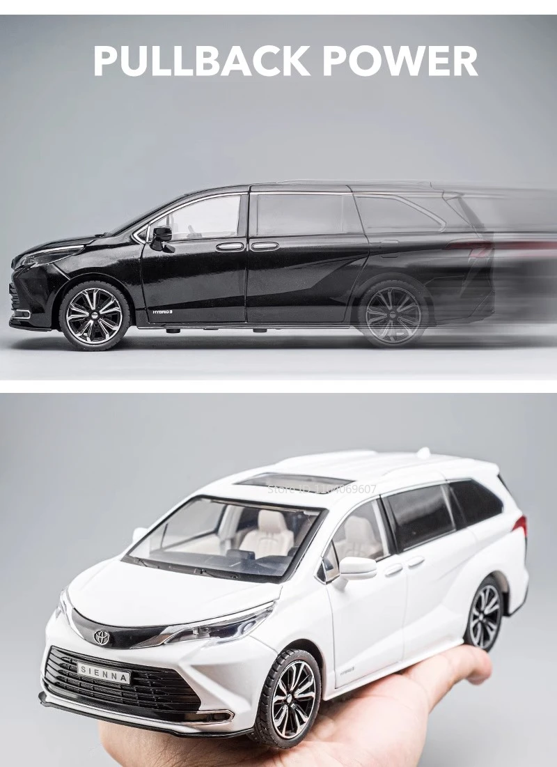 SIENNA MPV Van-Spielzeugautomodell im Maßstab 1:24, Druckguss-Miniatur, zurückziehbare Ton- und Lichttüren, zu öffnende Sammlung, Geschenke für Jungen und Kinder – Detail 7