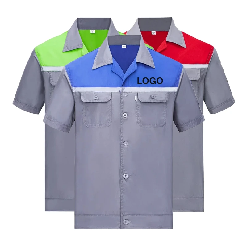 맞춤형 로고 작업복 상의 DIY 디자인 로고 남녀 공용 자동차 정비 및 청소용 얇은 작업복 다용도 포켓 셔츠