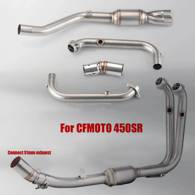 

high quality For CFMOTO 450SR 450 SR Stainless steel Motorcycle Exhaust Systems Escape 51mm Muffler Front Link Pipe