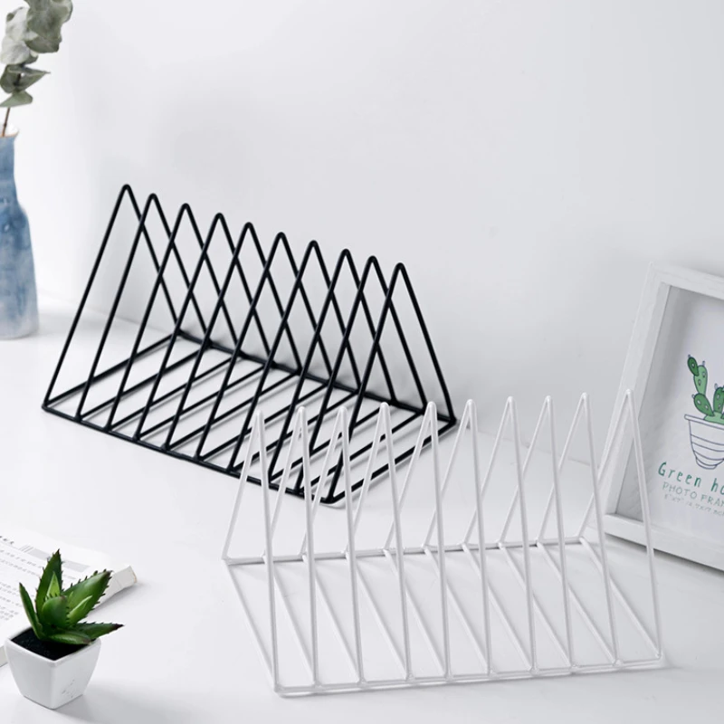 

Desktop Iron Art Triangle Book Stand 9 Grids Creative Ins Style Bookends Student Desk Magazine Organizer Book Holder for Reading