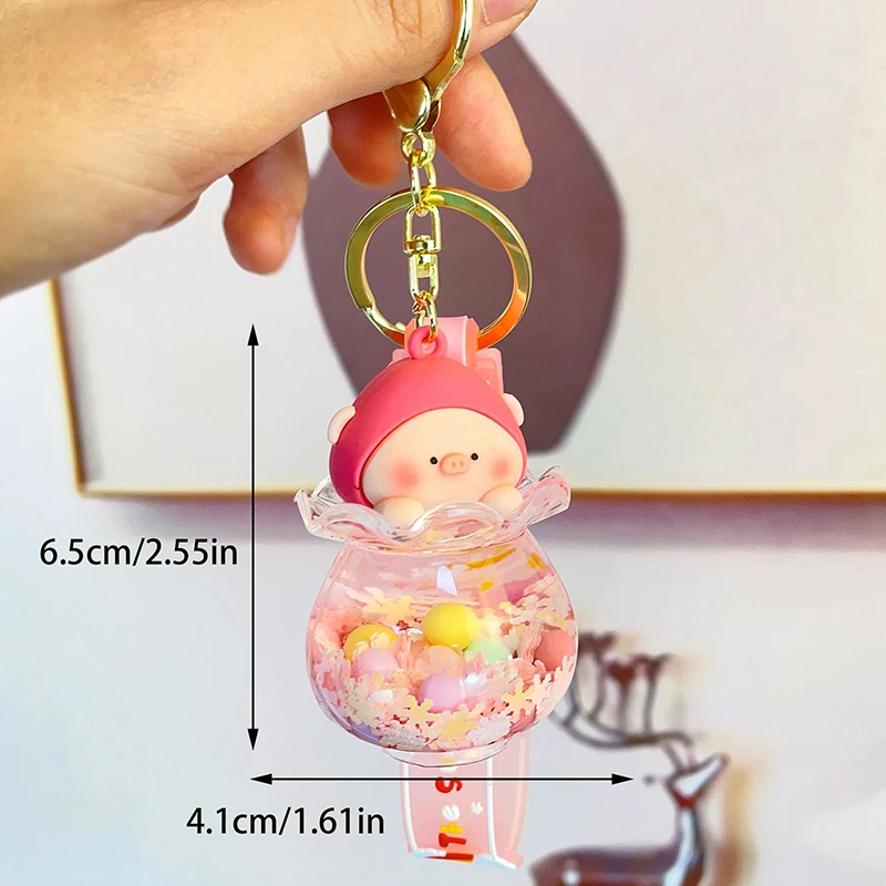 Cute Little Pig In Oil Quicksand Fish Tank Drift Bottle Keychain Female Cute Exquisite Bag Key Chain