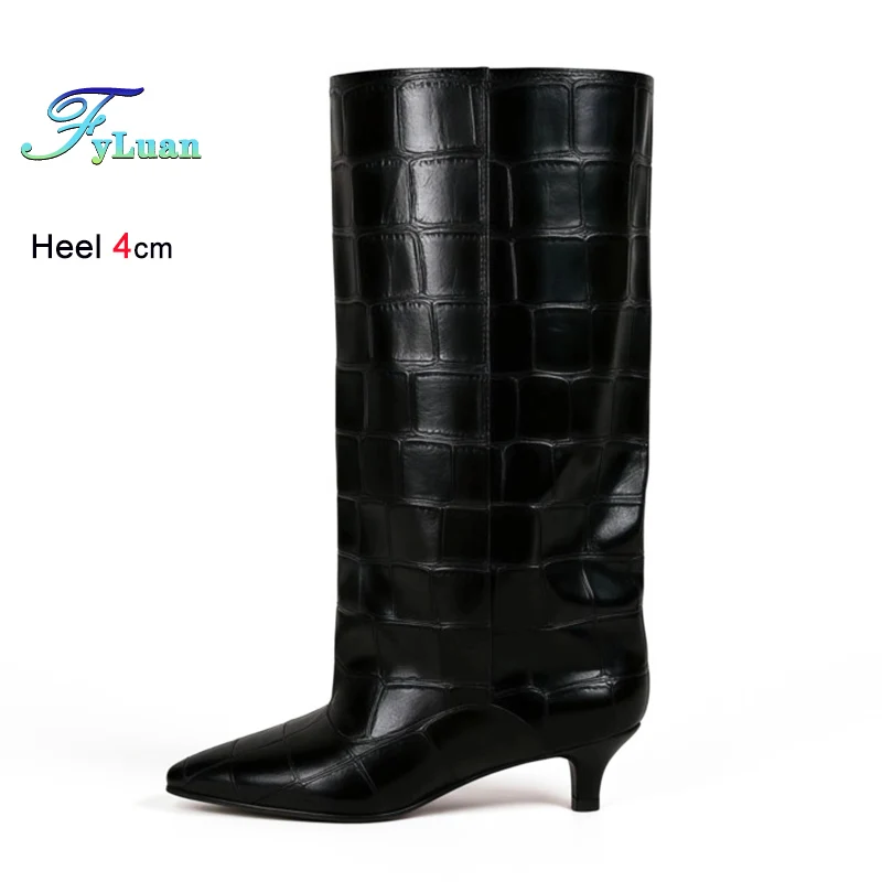 

2026 Early Spring New Pointy Women Tall Boots 4CM Thin Heels European and American Fashion Niche Wide Tube Boots Woman Shoes CD
