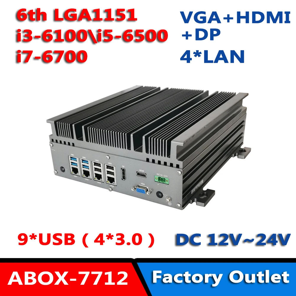 

Rugged Industrial Embedded Box PC 6th Intel Core i3-6100i5-6500i7-6700 Fanless Computer Support 4*LAN 9*USB VGA+HDMI+DP