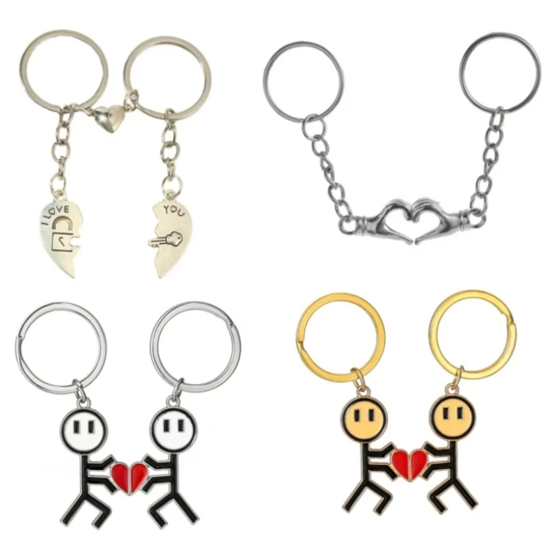 2 Pcs Couple Magnetic Suction Graffiti Lover Key Chain 1 Pair Love Heart Shaped Palm Magnet Keychain Pendant Valentines Keyring