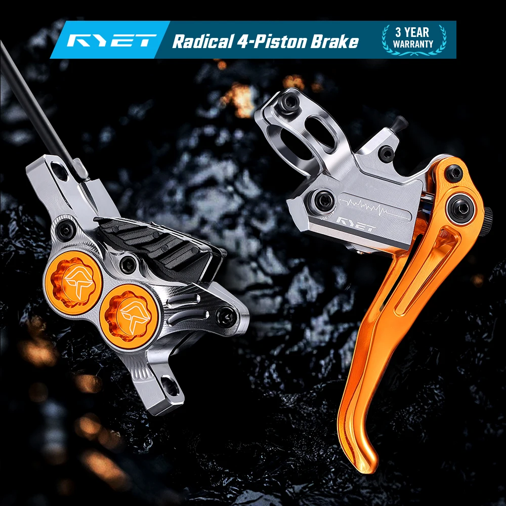 

RYET M4 Vertical 4-Piston Hydraulic Brake Set - DirectForce Tech for MTB XC/Trail/Enduro/DH w/200-180mm Rotors & Mineral Oil