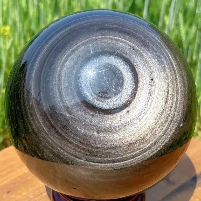Natural Obsidian sphere Crystal Ball Silver Obsidian Ball Therapy Divination Altar Witchcraft Energy Home Decoration With base