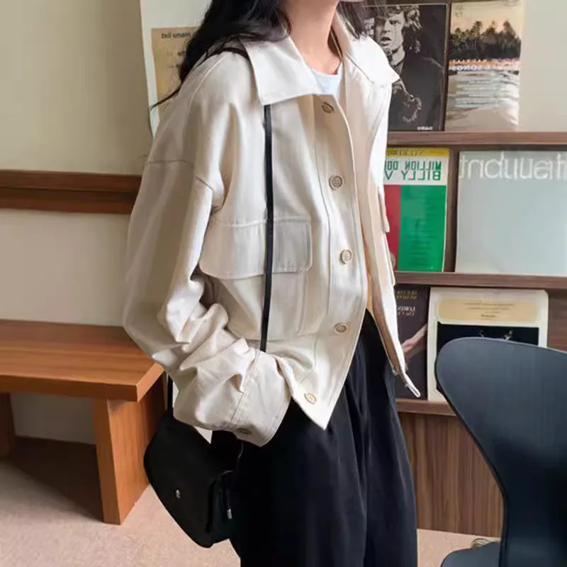 Retro Coat Women's Loose Autumn 2025 Short Tooling Long Sleeve Jacket Thin Casual Jacket