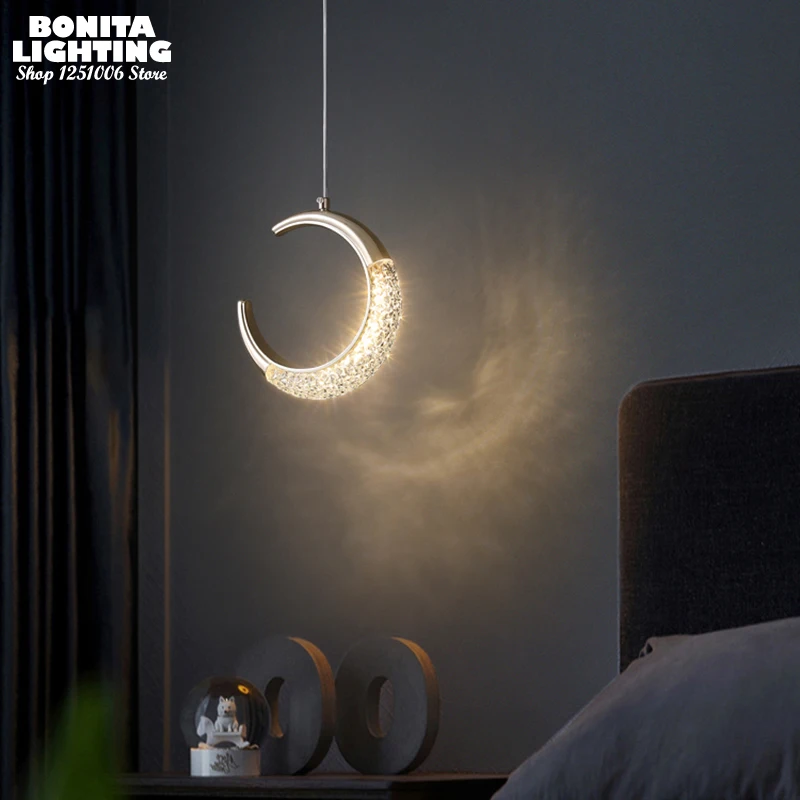 Post Modern Crescent Moon Wall Lamp for Dinning Table Bedside Restaurant Acrylic Glow Half Circle Design Hanging Chandelier