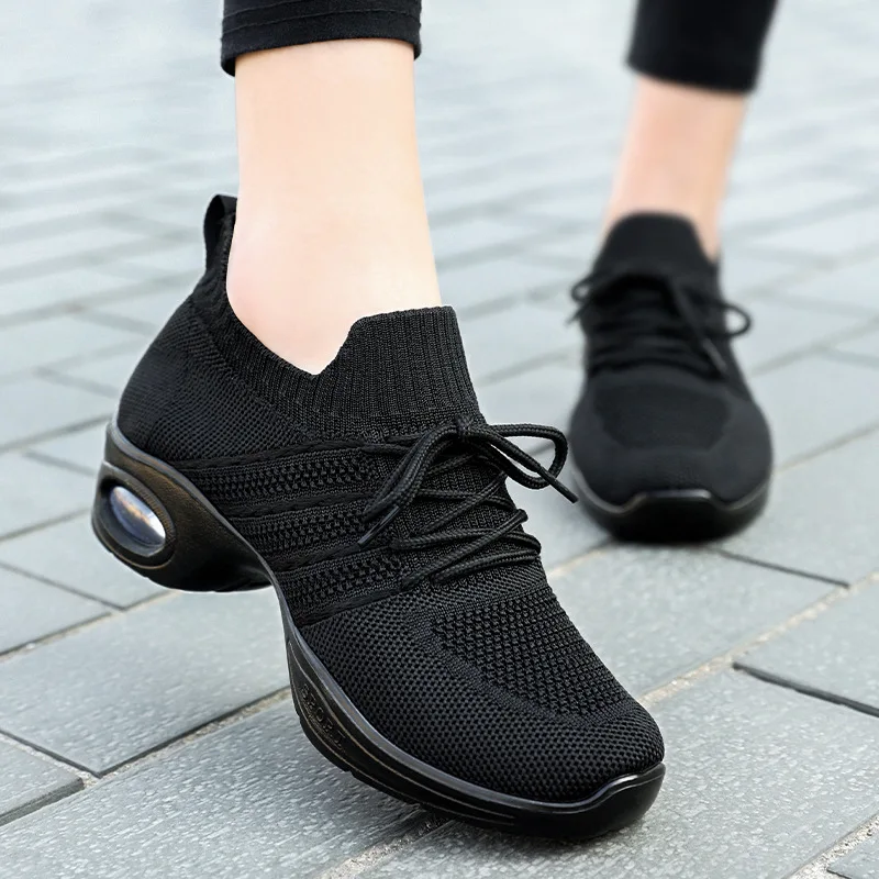 Damen-Wanderschuhe, modische Luftkissen-Sportschuhe mit dicker Sohle, leichte und atmungsaktive Freizeit-Tanz schuhe