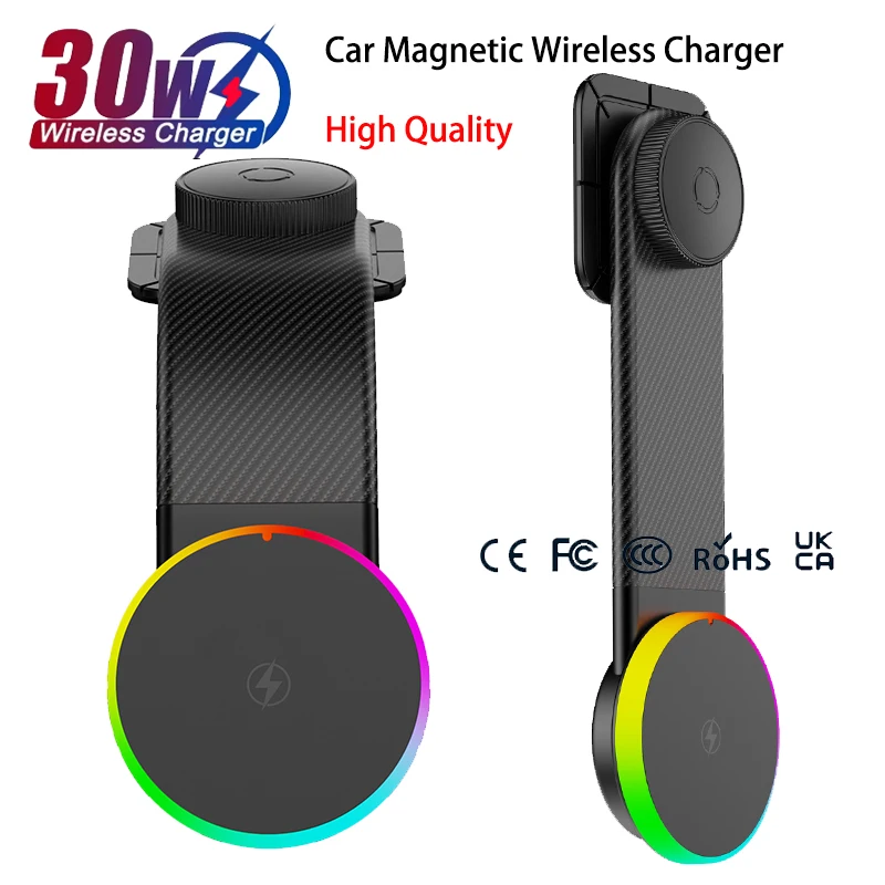 PRAISER Qi2 Car Charger Holder 15W Wireless Charger for IPhone Samsung Xiaomi OPPO Car Phone Holder With LED Light