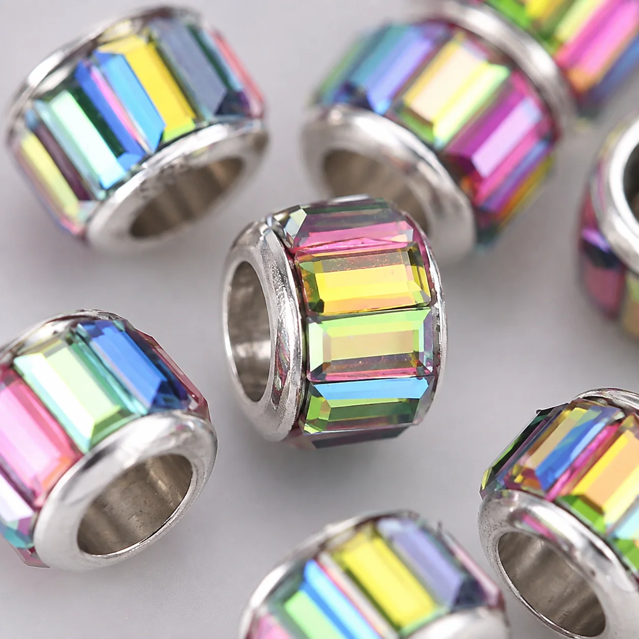 20 Stück 7x9mm Bunte Glasperlen mit Großem Loch, Legierungs-Kristall-Metallperlen für Schmuck, DIY-Armbänder, Halsketten – Detail 1