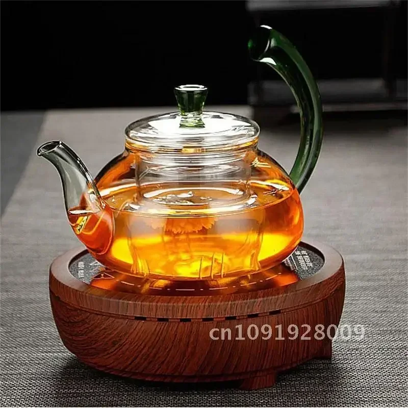 

Kitchen Heat Resistant Clear Glass Tea Pot 300ml 600ml Color Pot Infuser Glass Warped Puer Tea Flower Tea Handle Teapot Set