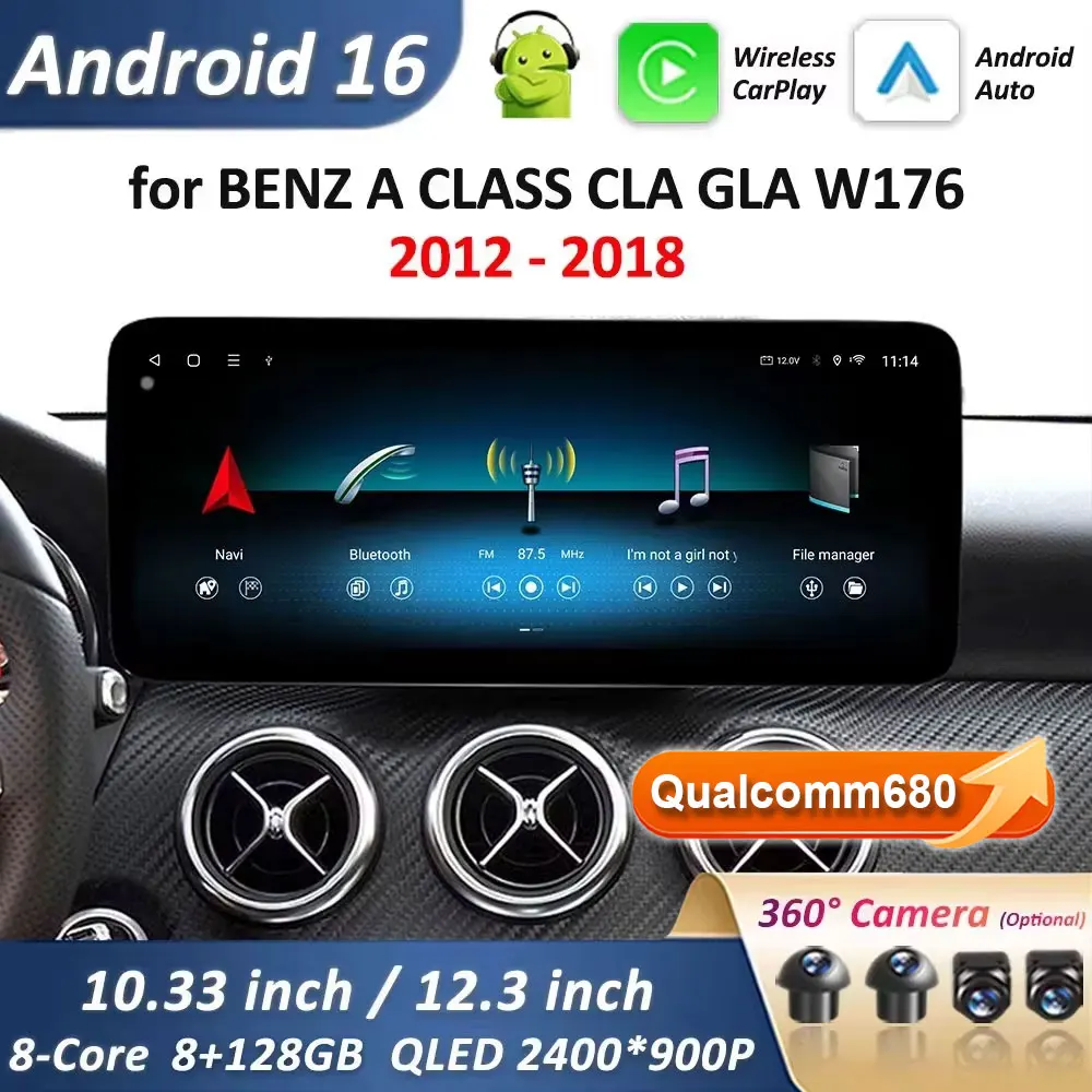 

Ultra-thin QLED Screen Android 16 Auto Carplay for Benz A CLASS CLA GLA W176 2012 - 2018 Car Multimedia Radio Player DSP WiFi