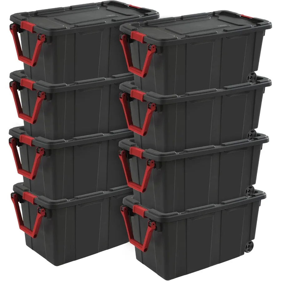 

8Pack Industrial Tote HeavyDuty Storage Bins w Lids and Wheels 40 Gallon Stackable Organizing Containers for Home Garage Office