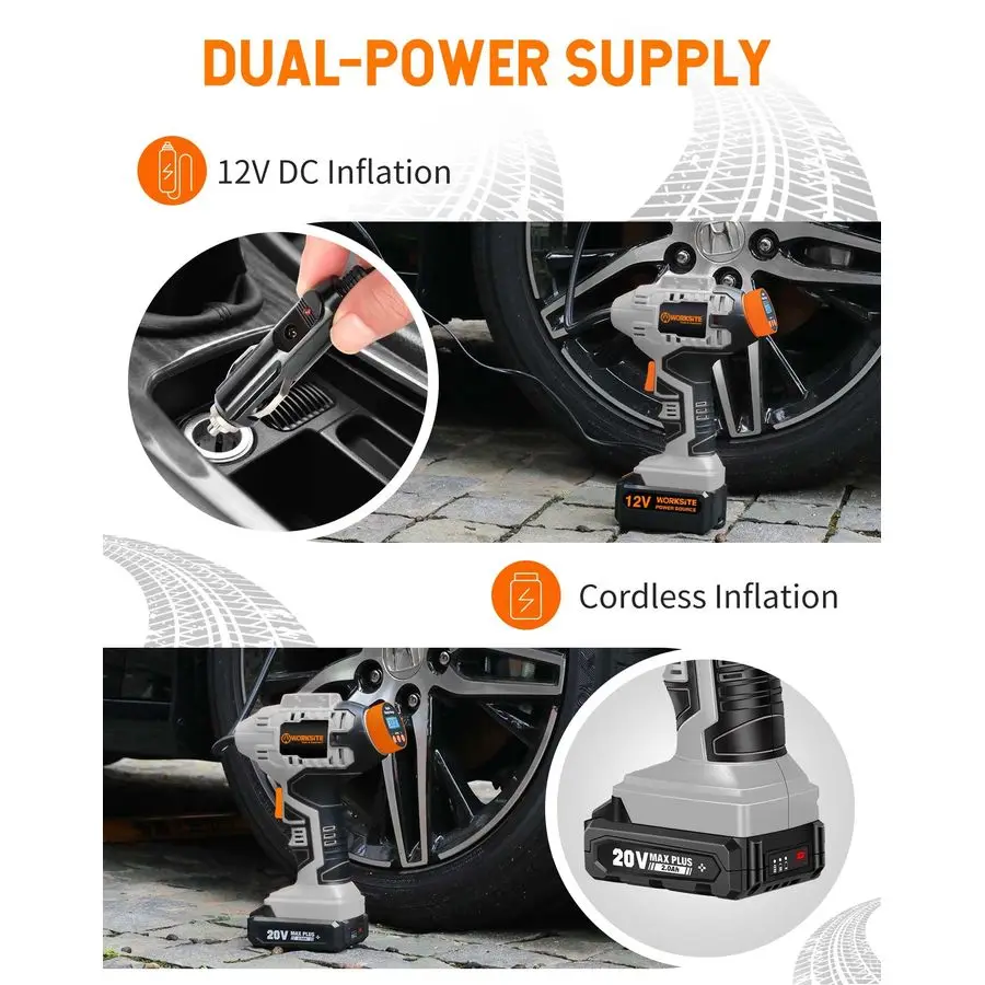 منفاخ إطارات لاسلكي ضاغط هواء، مضخة هواء محمولة محمولة، مضخة إطارات سيارة تعمل بالبطارية مع محول طاقة سيارة 12 فولت Digita