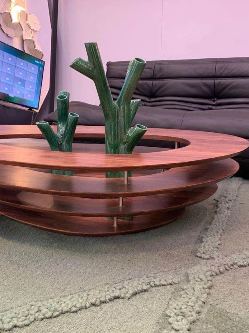 Black Walnut Solid Wood Tea Table Special-Shaped round Table Freehand Space Design