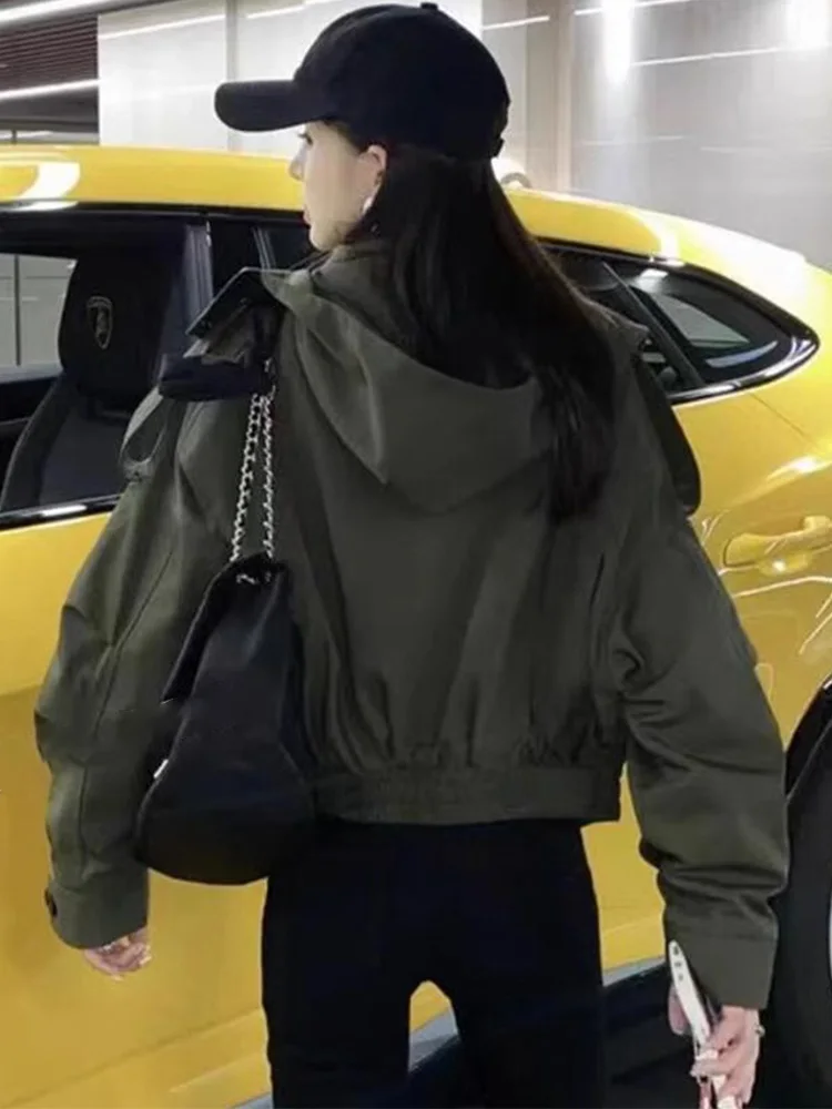 Militare een ort Jaet Abbigliamento da lavoro primavera autunno da donna Sle Giacca a vento casual Cappotto con cappuccio con chiusura a cerniera