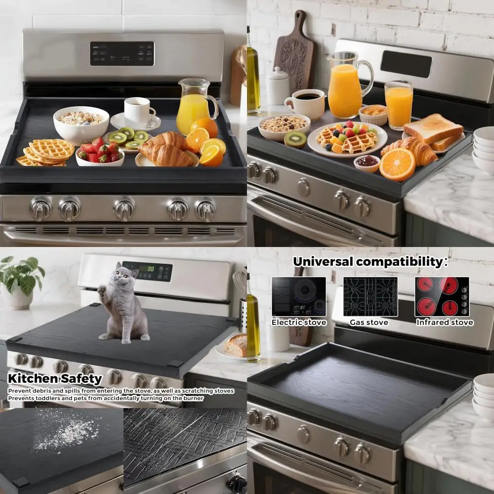 

Black 30L x 22W Gas & Electric Stove Cover, Wood Kitchen Cutting Board/Sink Protector, Counter Space Tray