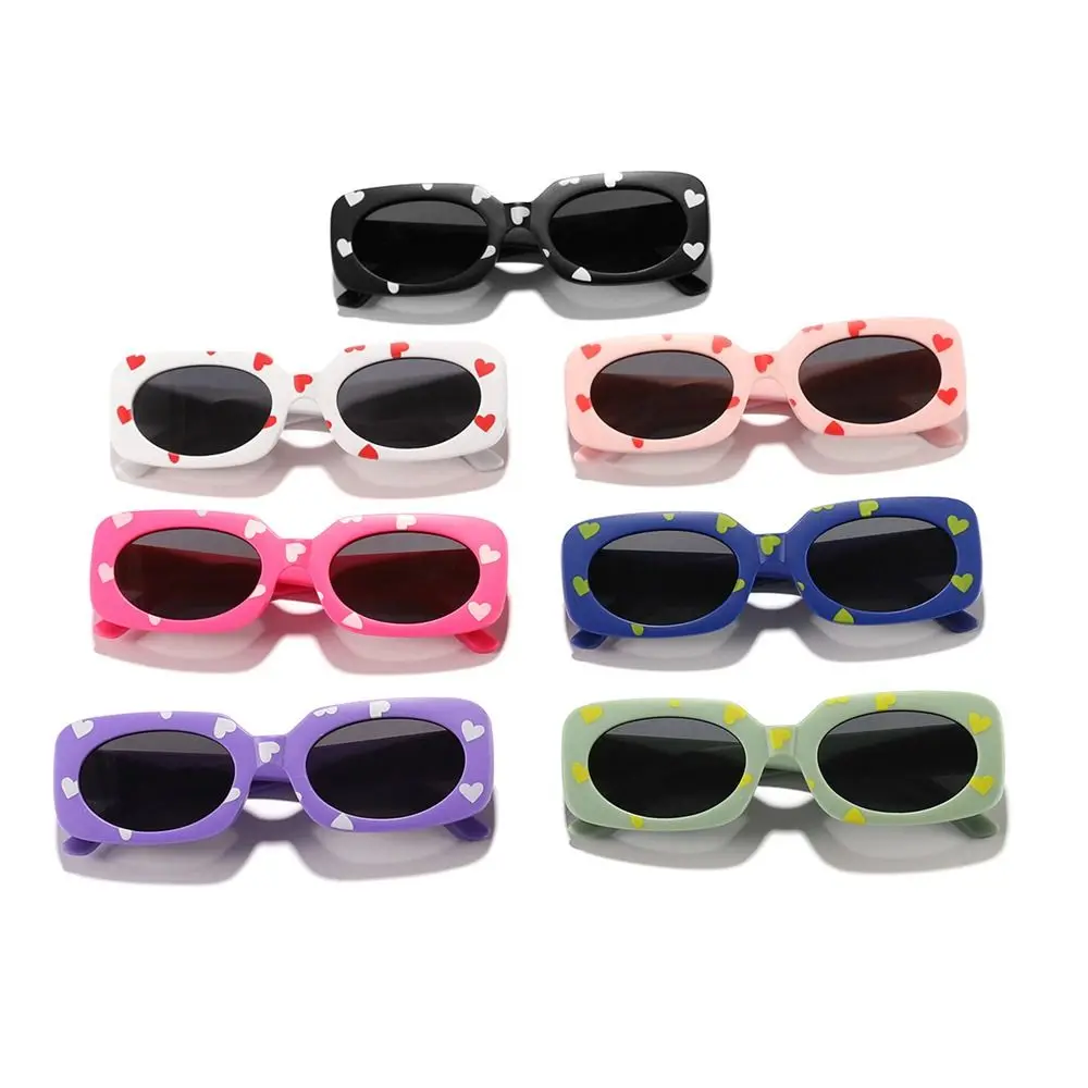 UV400 Heart Print Children Sunglasses Vintage 2-8 Years Sun Protection Eyewear Kids Rectangular Sun Glasses