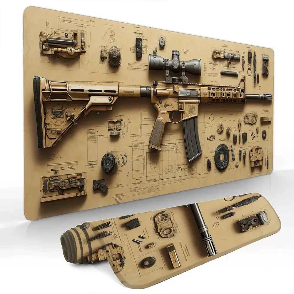 Aging Tactical Gun Blueprint Gaming Mouse Pad Desk Mat Non Slip Durable Office Mouse Mat Gaming Mats With Stitched Edge