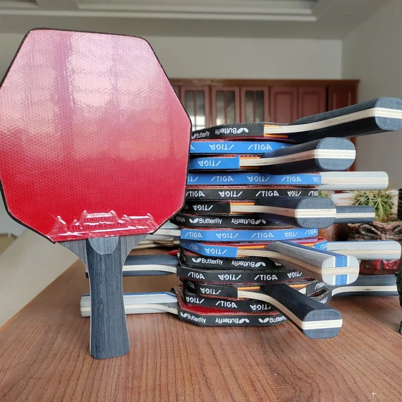 Hexagon Ebony Table Tennis Blade 7 Layers Pure Wood Loop Fast Break Comfortable Ping Pong Racket with Rubber for Player Train