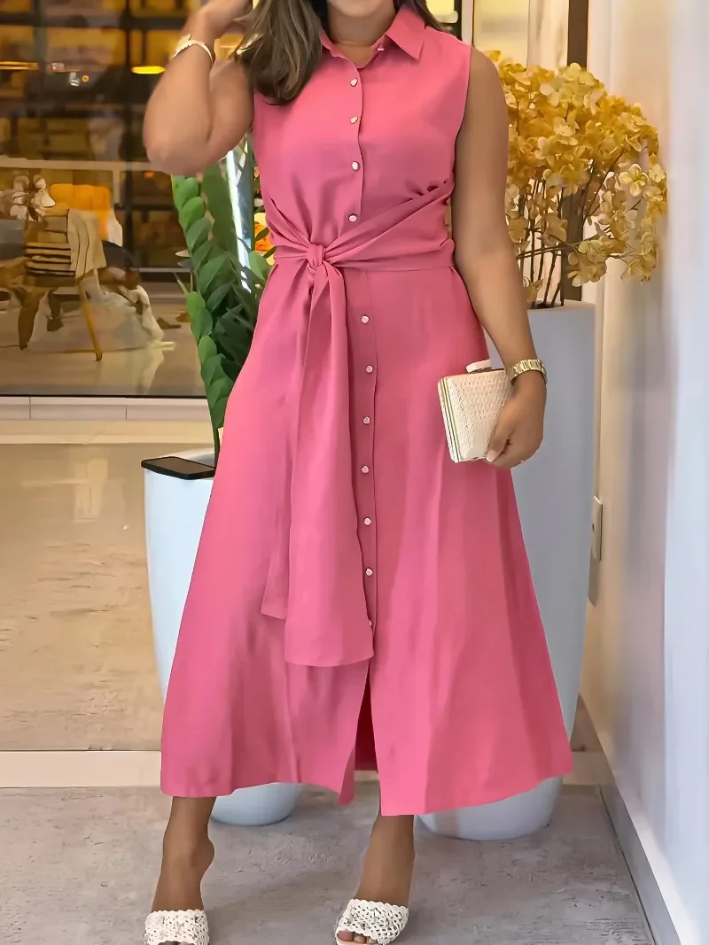 

Платье женское длинное платье трапециевидной формы Vestidos с отложным воротником без рукавов элегантное уличное платье Y2k на шнуровке с высокой талией вечерние