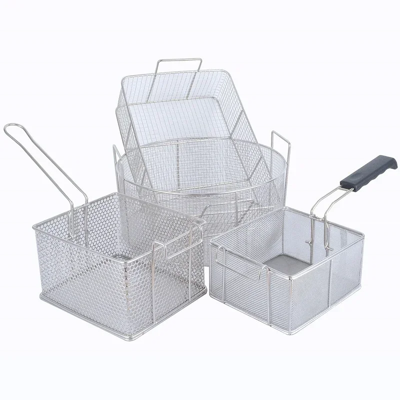 Stainless steel frying basket net French fries basket  frame square oil  control filter frying basket dense