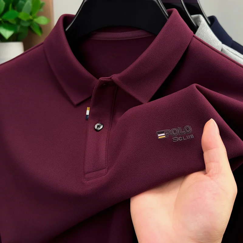 Men's Casual Soft Polo Shirt Autumn Long Sleeved Luxury Quality No Iron Solid Color Print Comfort T-shirt Office Men's Clothing