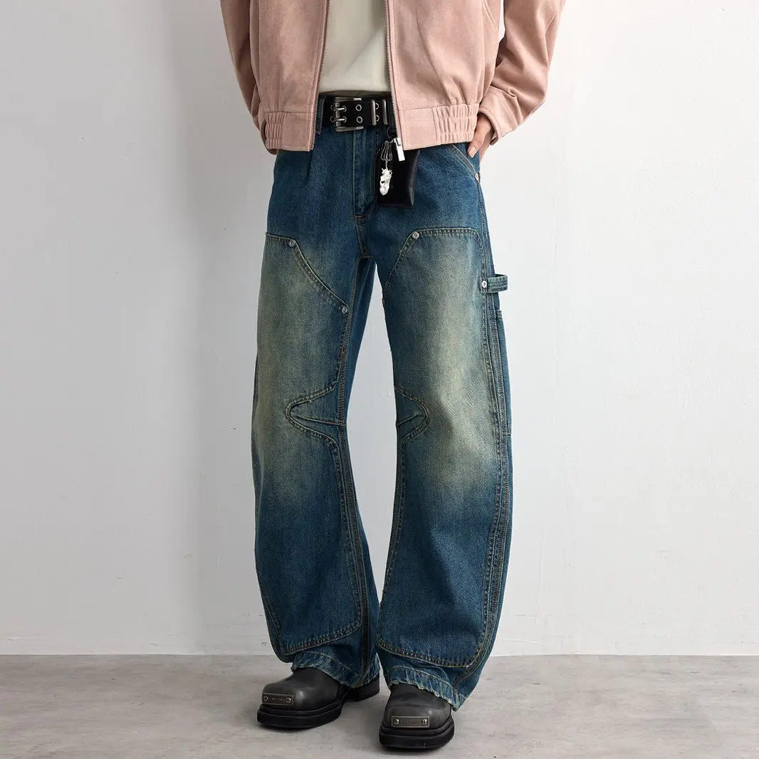 Machete Jeans Pants Men Streetwear Fashion Hip Hop Loose Casual Wide Leg Cargo Baggy Jeans Curved Knife Pants Trousers