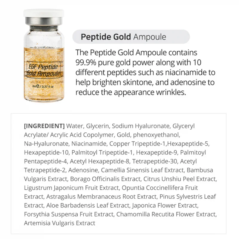 EGF Peptide Gold Ampoule Korean Skin Booster Serum Kit MTS Solution Essence for Anti Wrinkle Acne Removal Brightening 12Pcs/box