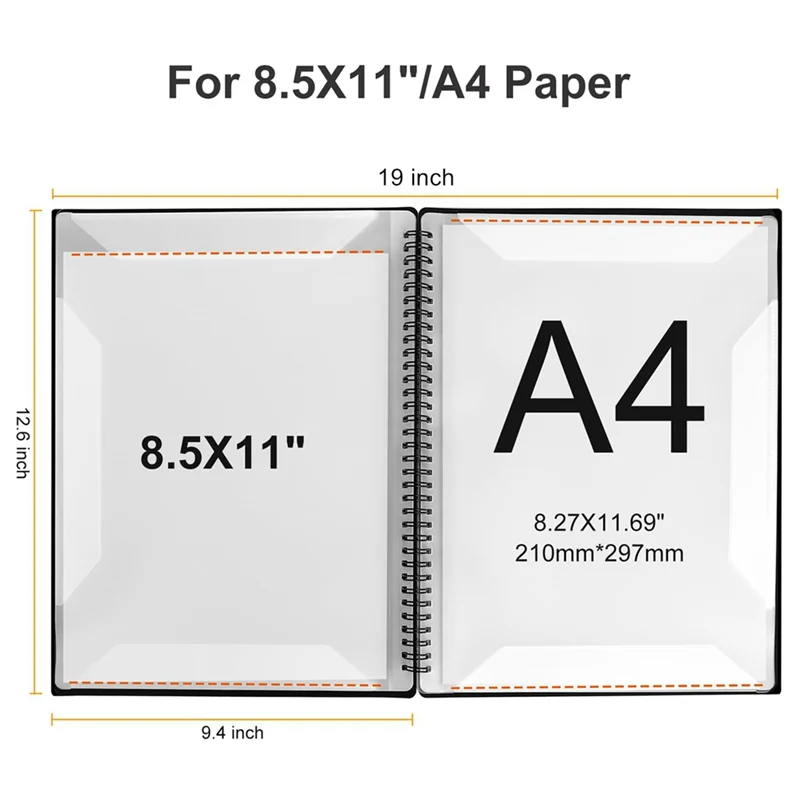 Carpeta de partituras, 60 páginas, partituras/soporte, se adapta al tamaño carta A4, carpeta de coro grabable y desmontable (negro)