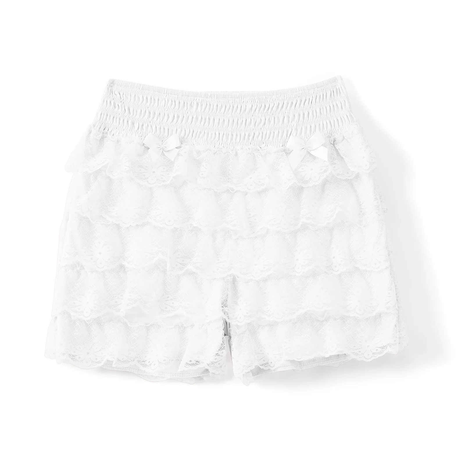 Women Mesh Lace Bloomer Shorts Y2k Aesthetic Layered Ruffle Frilly Shorts Fairy Bowknot Sexy Boy Shorts Panties Party Clubwear