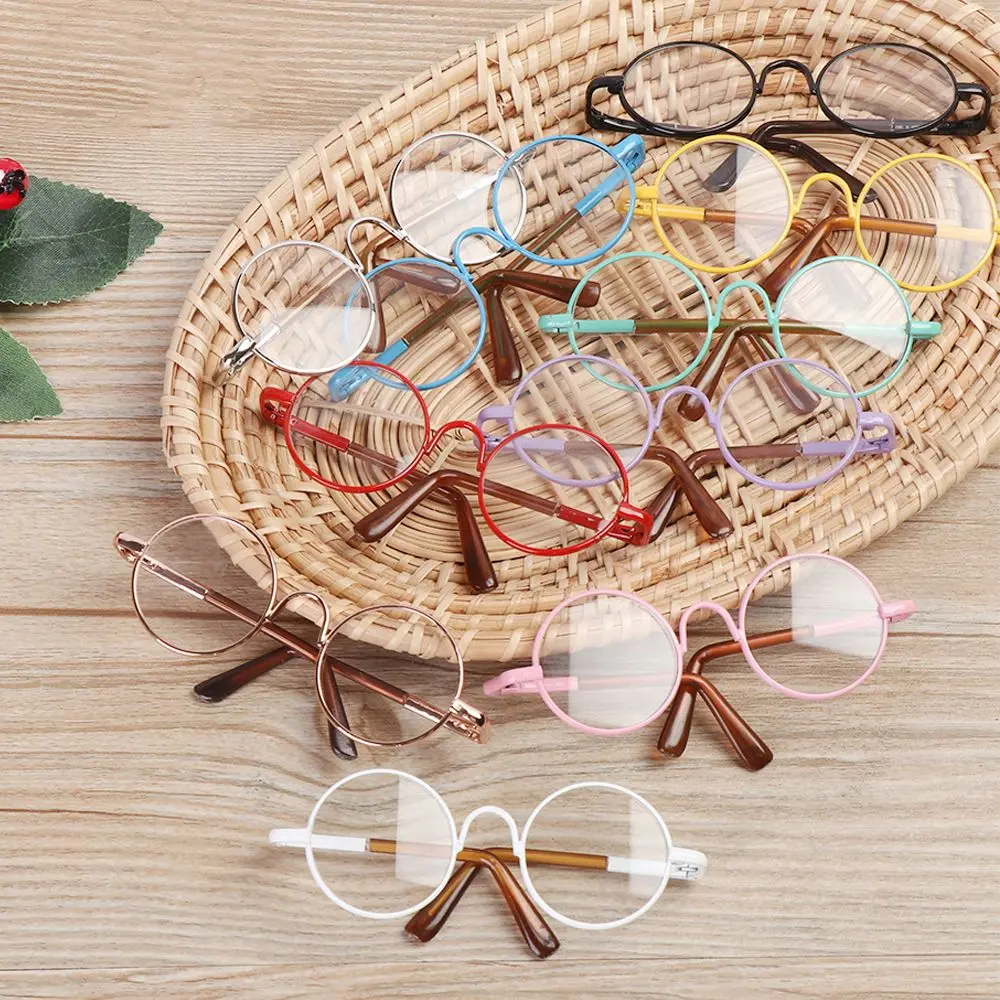 Dolls Glasses Fashion Suit For 12/18 Inch Small Eyeglass Colorful Miniature Eyewear Metal Frame Dolls Round-Shaped Clear Lens