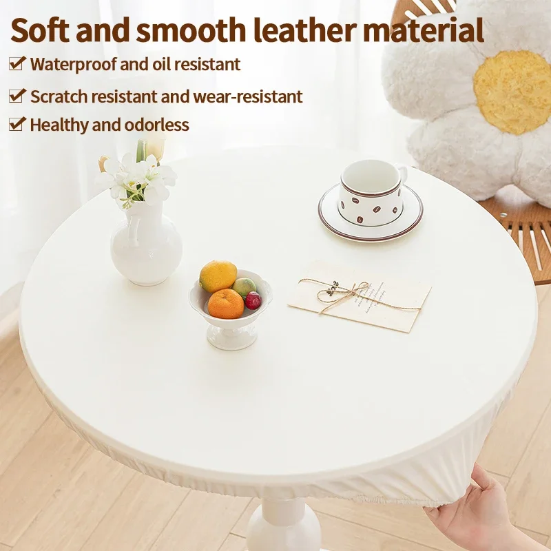 Elactic Round Table Cover Waterproof Oilproof Table Linen Solid Color Tablecloth Leather Dinning Table Cloth Protector Desk Mat