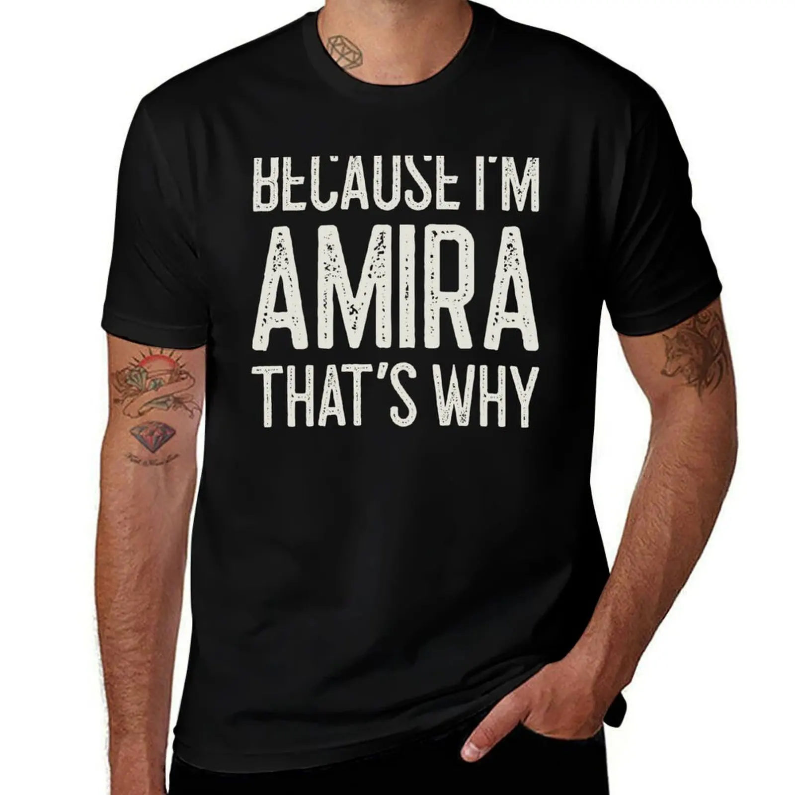 Because I’m Amira That’s Why Funny Personalized Name T-Shirt Active Sports Short Sleeve Cotton Shirt