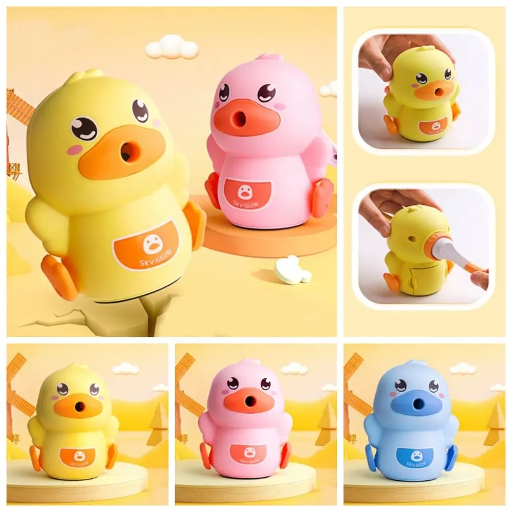 Imagem -05 - Kawaii Duck Pencil Sharpener para Crianças Manivela Manual Cortador de Lápis Papelaria Coreano Material Escolar e de Escritório Presente