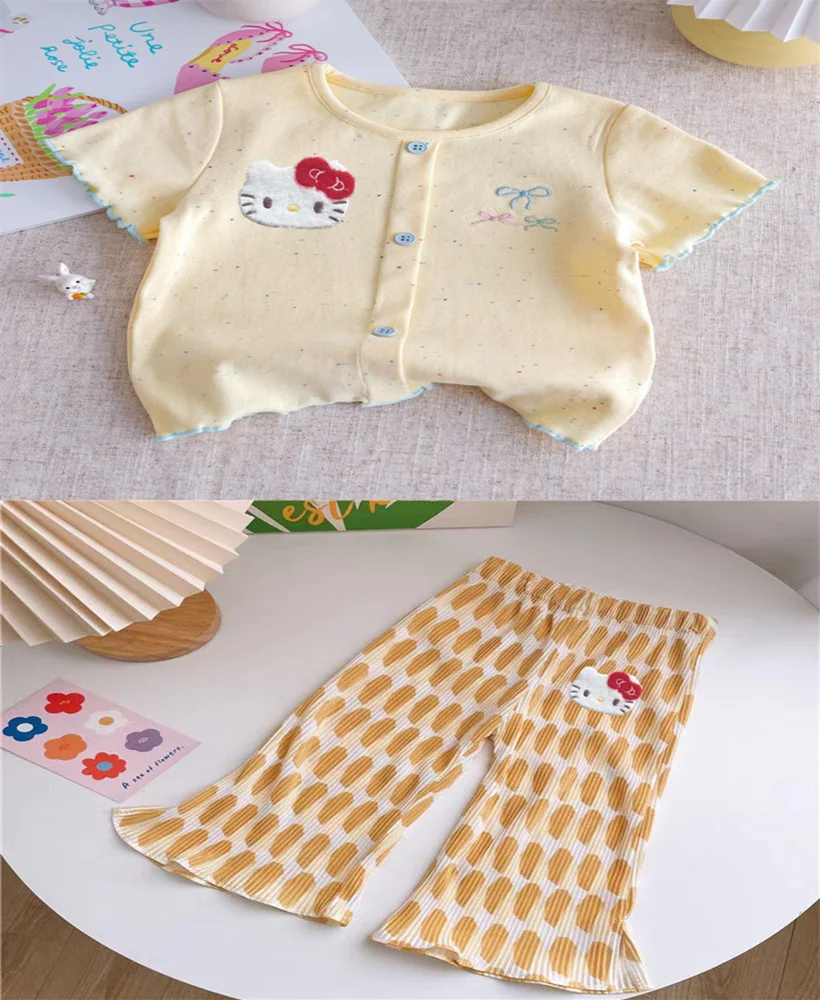 

Sanrio hello kitty girls short sleeve T-shirt summer dress new girls baby top children thin casual pants Bubble shorts suit