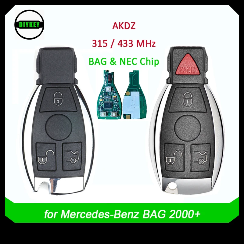 

DIYKEY Cheap AKDZ Smart Remote Key Fob 3 Button / 4 Button 315MHz / 433MHz for Mercedes-Benz BAG Chip 2000+