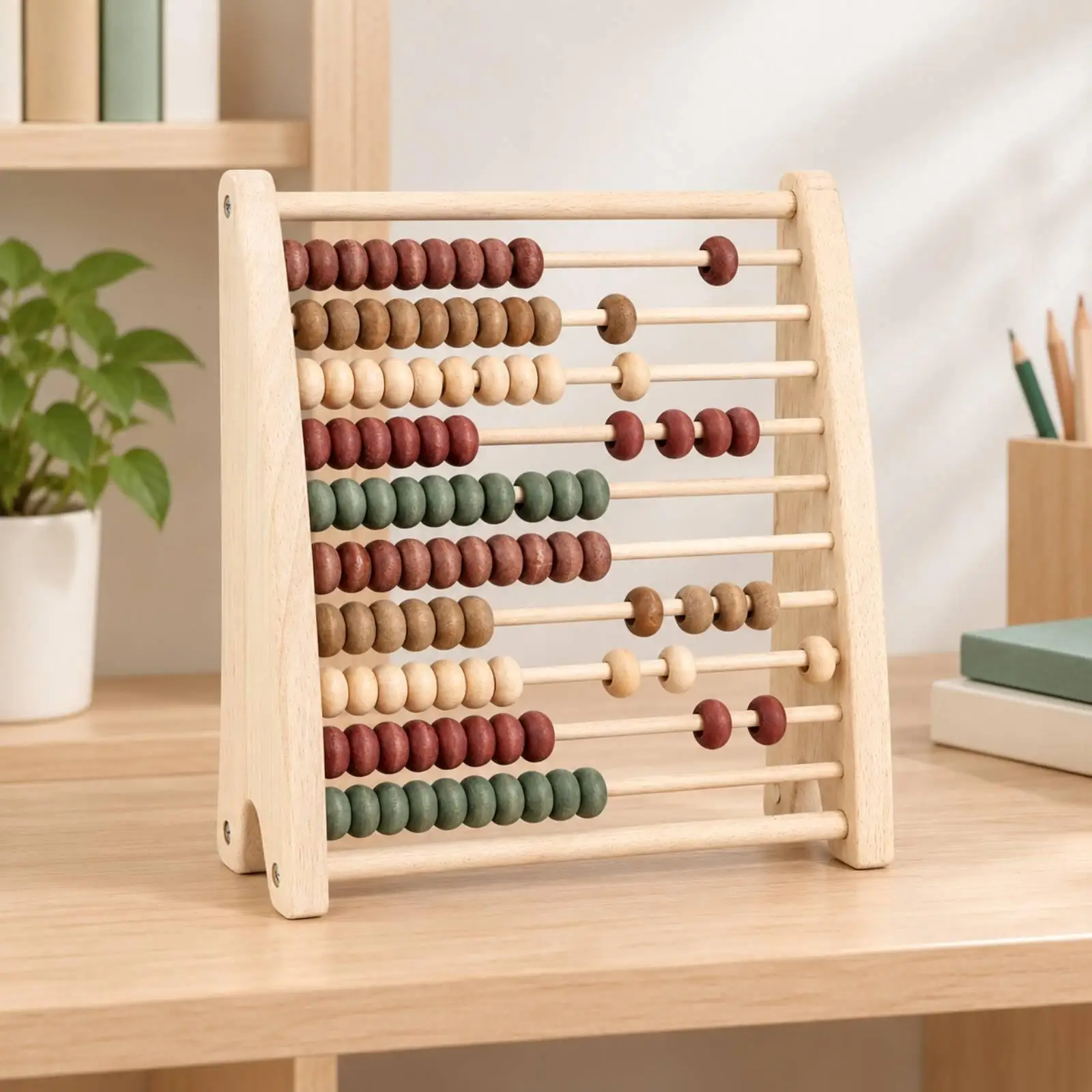 Freestanding Abacus with Wooden Beads Smooth Edges Wooden Abacus Sturdy Rekenrek-Style Counting Tool for Young Students,