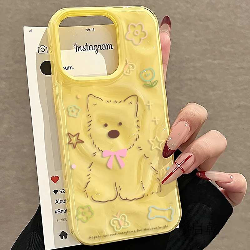Модный чехол для телефона с морщинистой текстурой для iPhone 16, 15, 14, 11, 12, 13 Pro Max 16 Pro 15 Plus, противоударная задняя крышка с милой мультяшной собакой Модный чехол для телефона с морщинистой текстурой для iPhone 16, 15, 14, 11, 12, 13 Pro Max 16 Pro 15 Plus, противоударная задняя крышка с милой мультяшной собакой