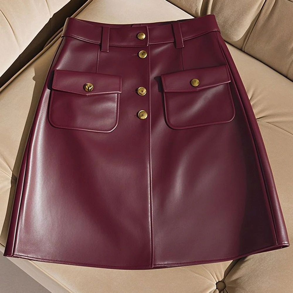 Autumn/Winter Leather Skirt, Half body  Women's  2025 Autumn New  Medium and Long Word Skirt, Hip Wrapping Skirt,